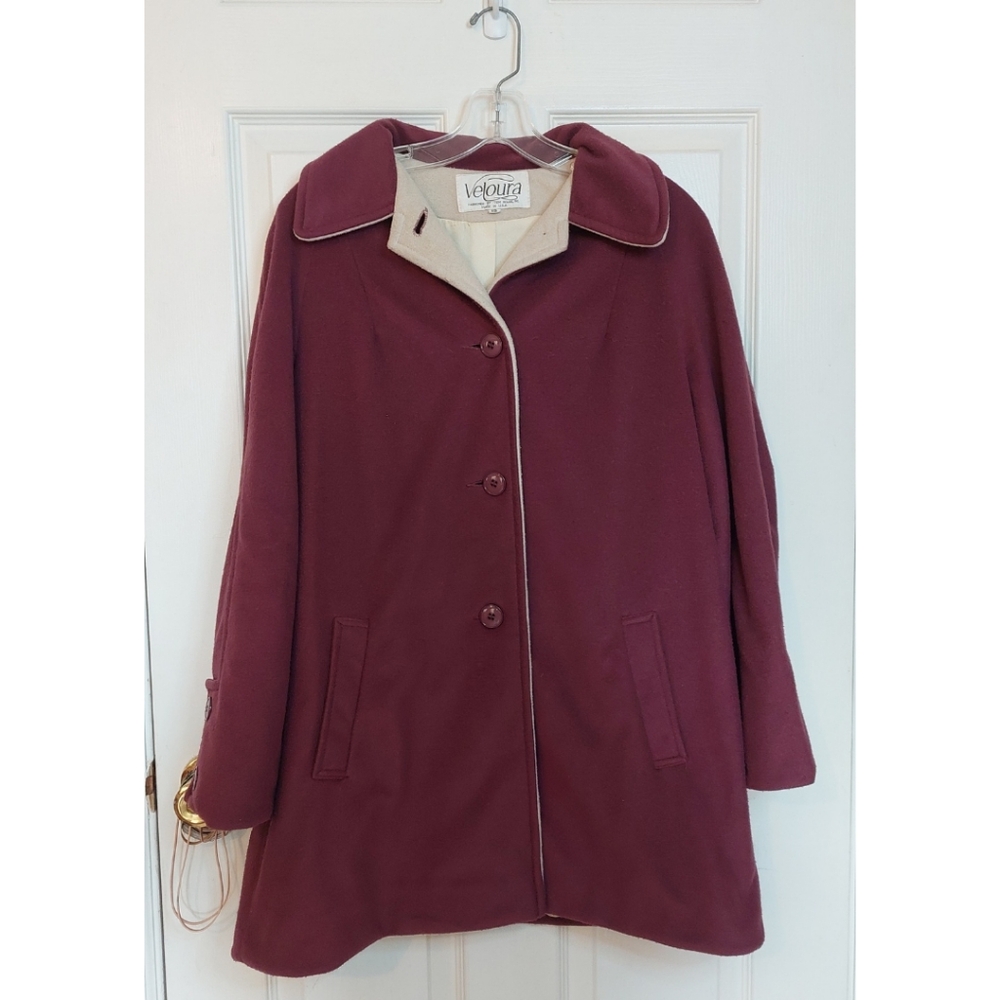 Veloura Vintage 60s Purple Fleece Peacoat Mod Collared Retro Coat Size 12